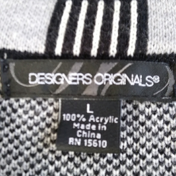 Designers Originals Plaid Windowpane Acrylic Sweater Jacket LARGE Black Gray - Picture 2 of 10